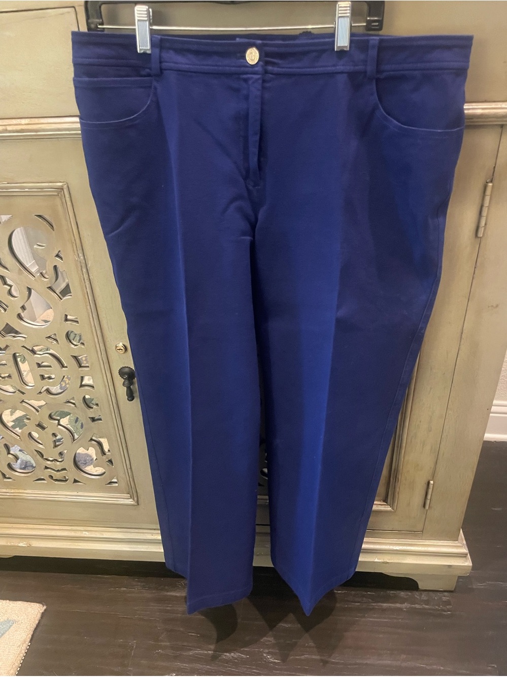 St John Classic Straight-Leg Chino Style Pants in Deep Blue